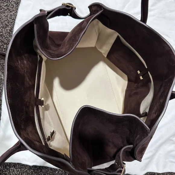 The Row Soft Margaux 17 Brown Suede Leather Top Handle Bag - Picture 8 of 16